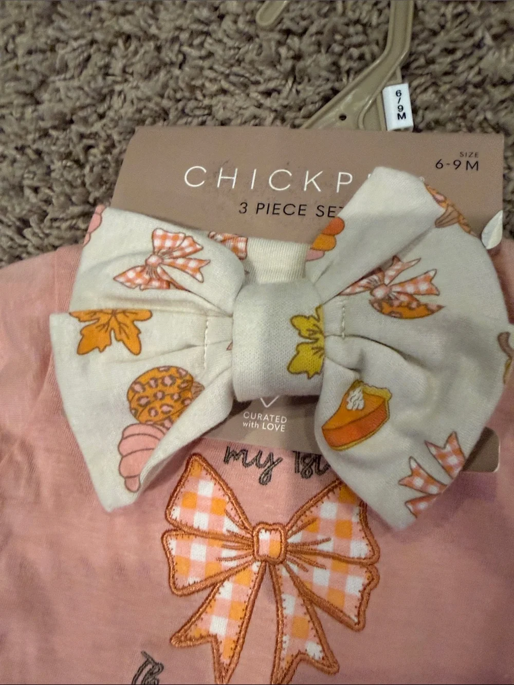 chick pea pink Thanksgiving One-Piece Set with Autumn Print Leggings